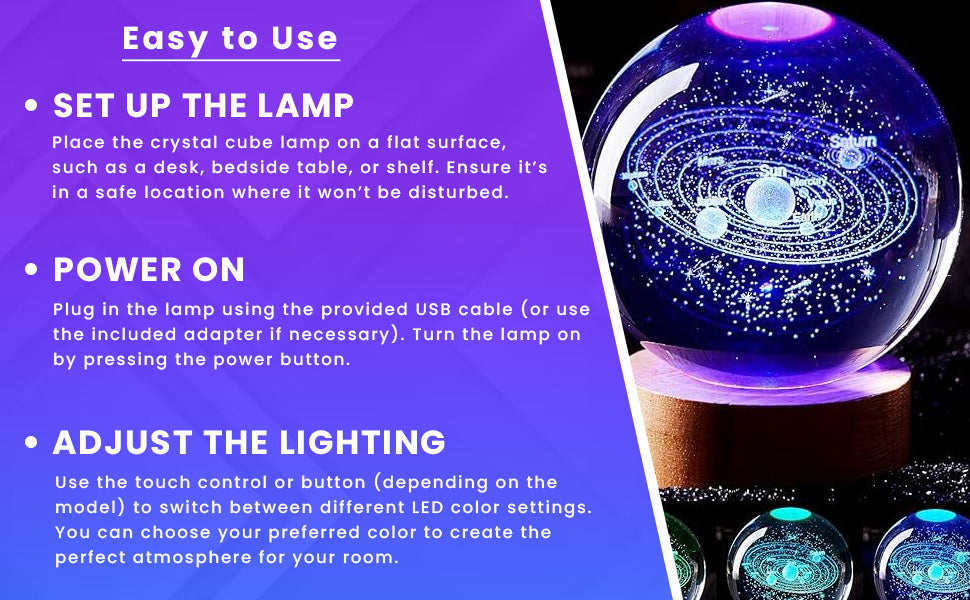 3D Crystal Solar System Lamp Ball – Magical LED Night Light for Home & Gifts