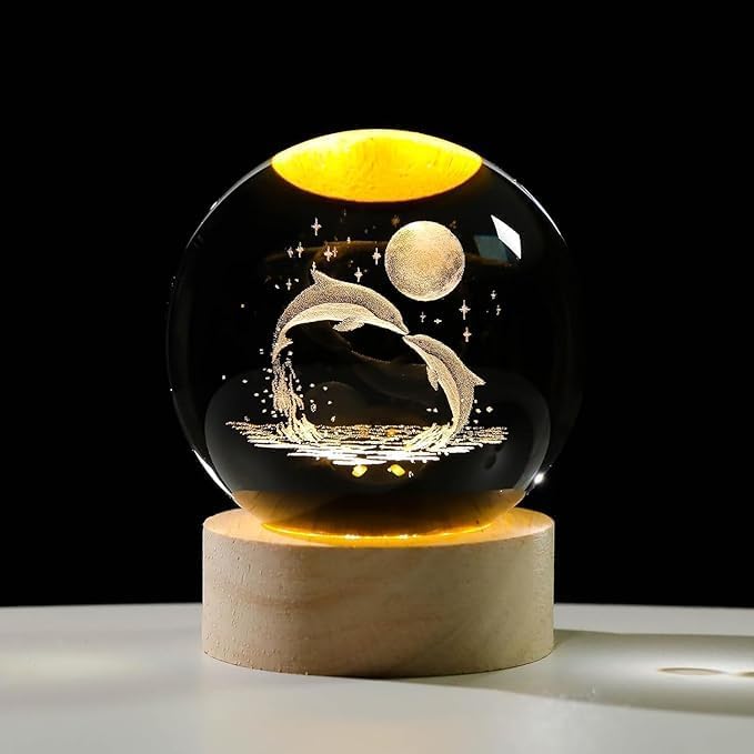 3D Crystal Dolphin Lamp Ball – Magical LED Night Light for Home & Gifts