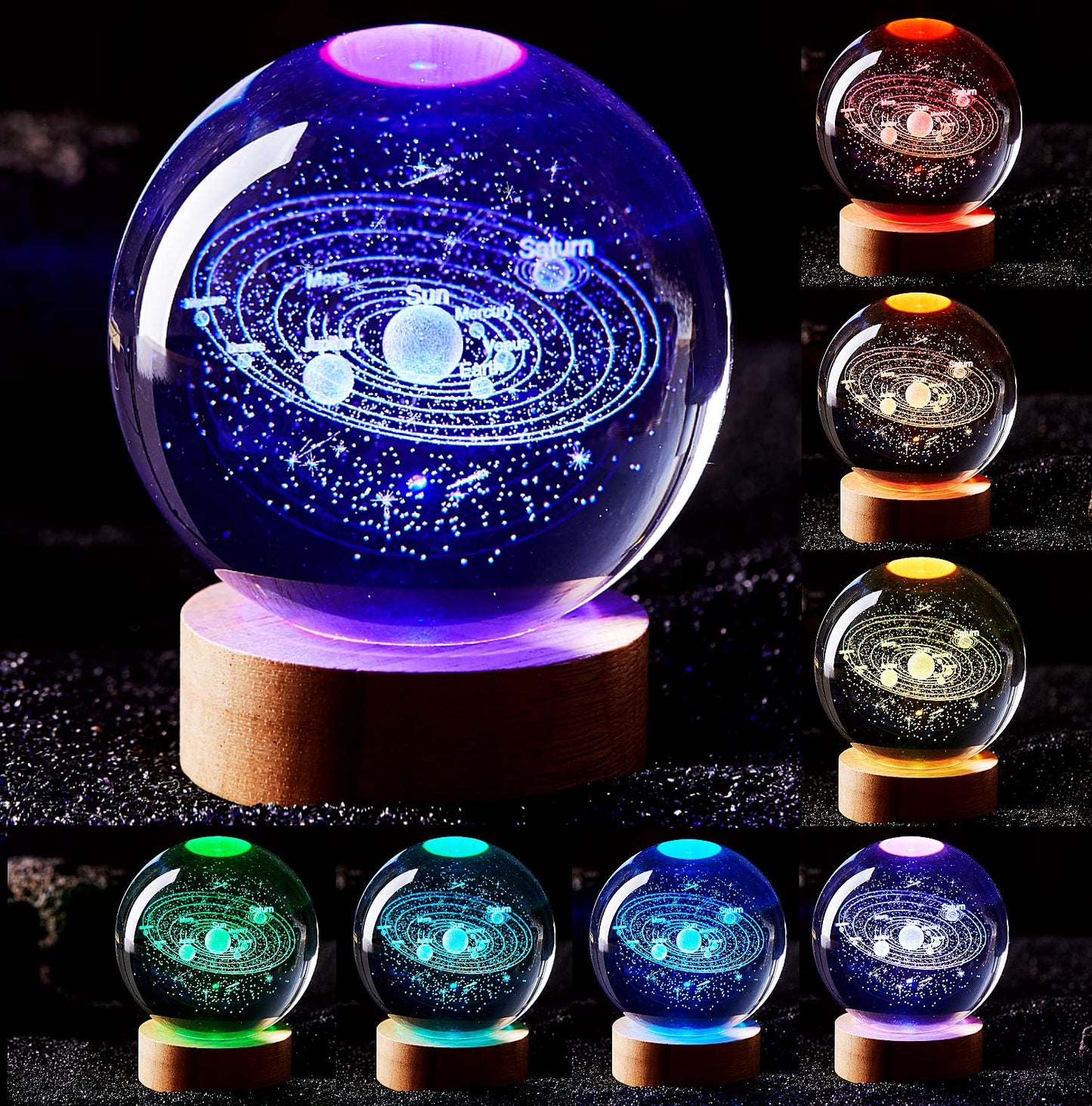 3D Crystal Solar System Lamp Ball – Magical LED Night Light for Home & Gifts